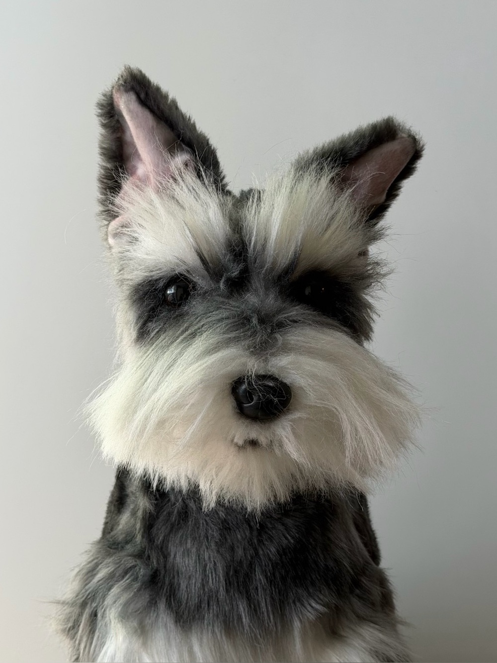 Vtg Life Like Realistic Schnauzer Sitting Black White Grey Dog Stuffed Animal